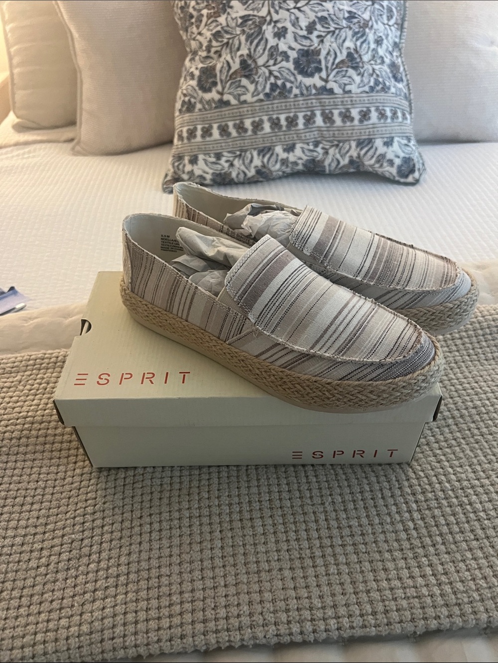 Esprit Striped Slip-On Espadrilles in Neutral Tones
